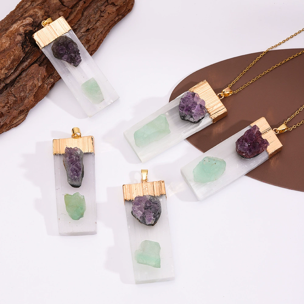 White pendant, stone inlay with amethyst, necklace, accessory, Amazon