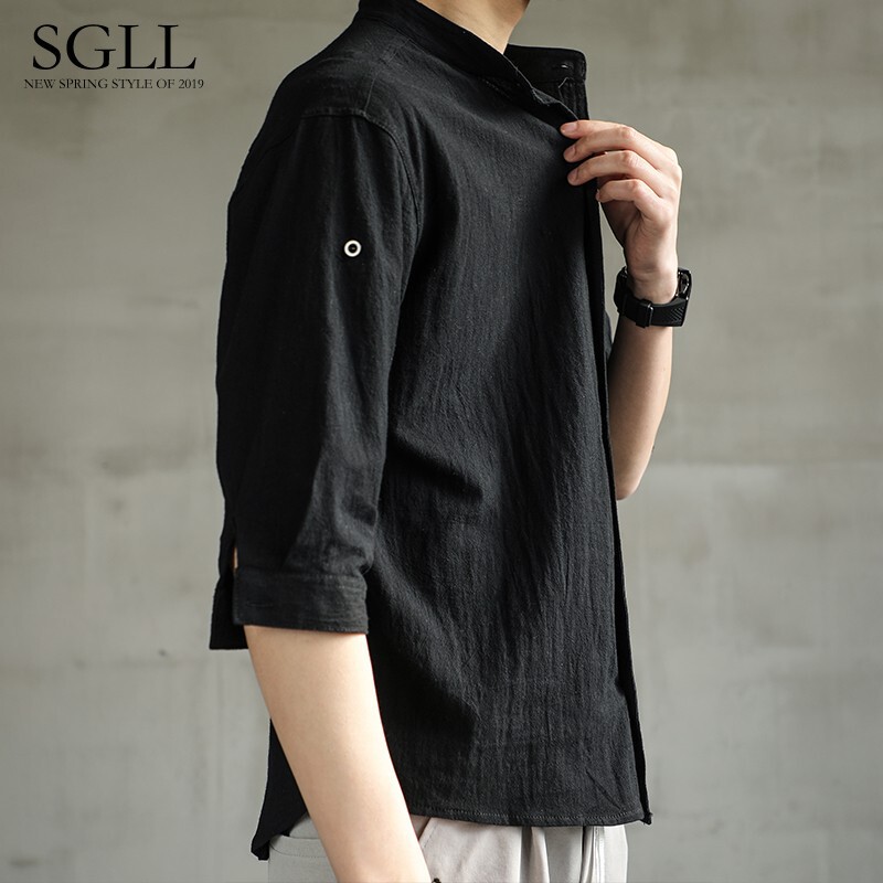 Men's Short-sleeved Shirt with Half Sleeve Loose Chinese Style Men's Summer Casual Jacket Imitation Cotton and Linen Top with Half Sleeve