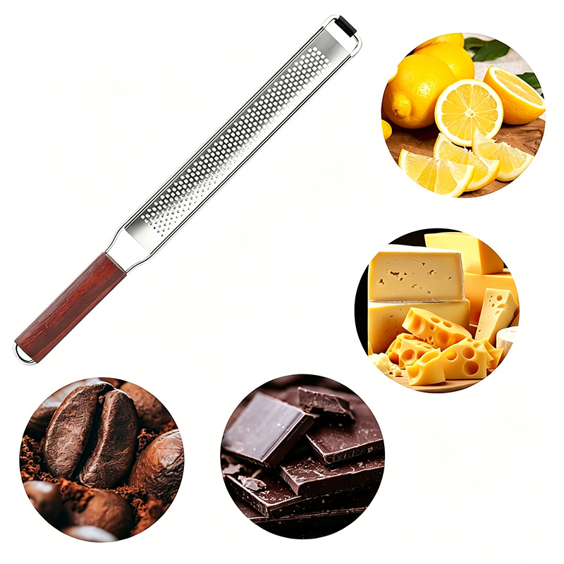 Rallador de queso de acero inoxidable con mango de madera rallador de trufa negro Rallador de chocolate suministros de cocina