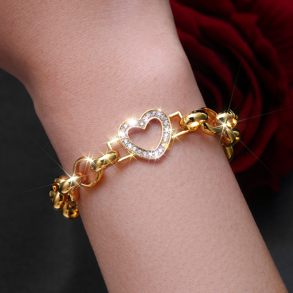 Fashionable design bracelet hip-hop style heart shaped with zircon