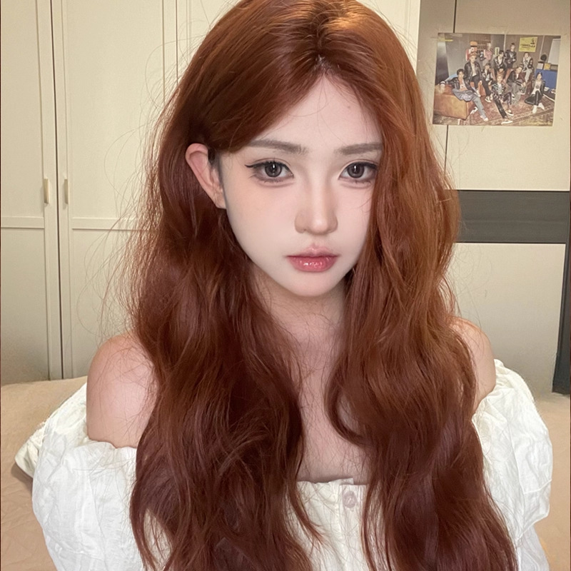 网红假发焦糖棕中分假发女长发波浪羊毛卷长卷发自然假发套全头套|undefined