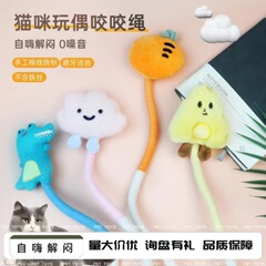 国境を越えた猫のぬいぐるみ玩具歯磨き猫がひもをかむペット猫のおもちゃペット用品