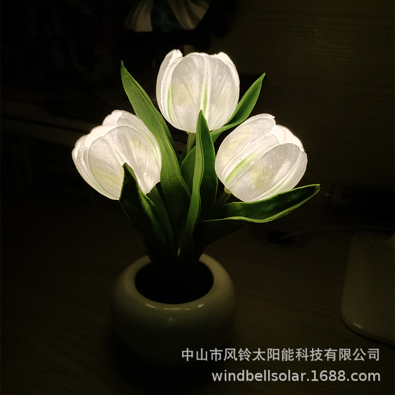 led郁金香小夜灯室内装饰台灯led仿真郁金香花盆灯氛围小夜灯礼品