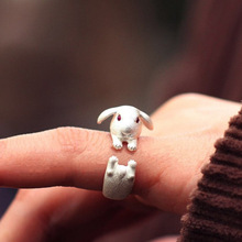韩版跨境新款立体小兔子戒指女式卡通可爱动物开口指环戒指批发