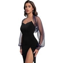 亚马逊女士黑色披肩网纱袖套长袖短款坎肩遮手臂婚纱袖子披肩批发