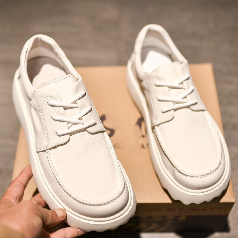 White Shoes, Workwear, Martin Shoes, British Sneakers, 2025 Summer New Style, Thick-Soled, Handsome Low-Top Leather Shoes