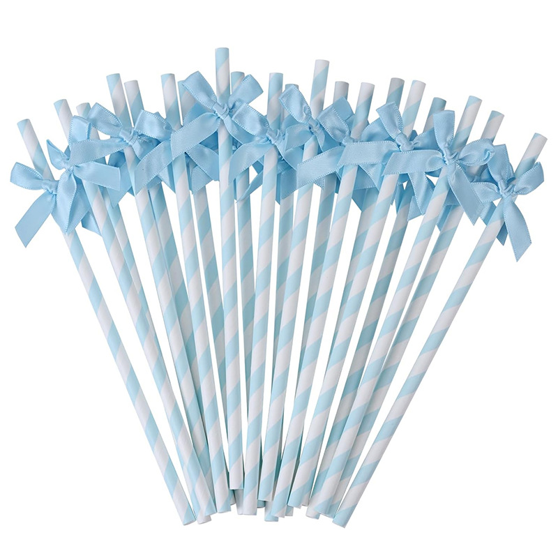 Cross-border bow party paper straw ribbon fabric panadería postre decoración inserto cóctel decoración straw