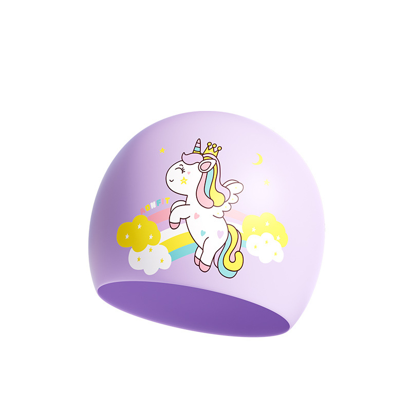 Niños sombreros de natación de dibujos animados de silicona para niños niñas cabello largo impermeable protector de orejas no estrangulación sombreros de natación de silicona equipo de natación