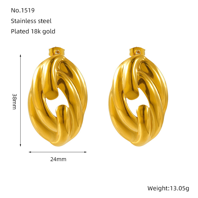 Pendientes de amor de acero inoxidable dorado de 18k de estilo INS europeo y americano Pendientes geométrico de pantalla simple francés femenino