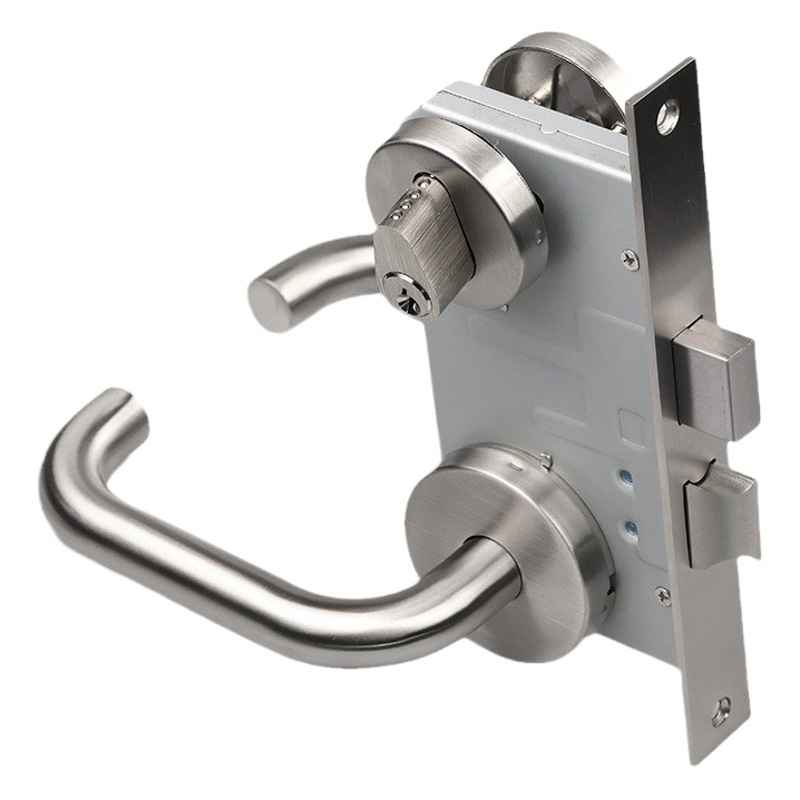 Venta al por mayor de acero inoxidable 304 cerradura ignífuga estándar nacional cerradura de puerta de canal manija de codo en forma de U todo el núcleo de cerradura de cobre cerradura de puerta limpia