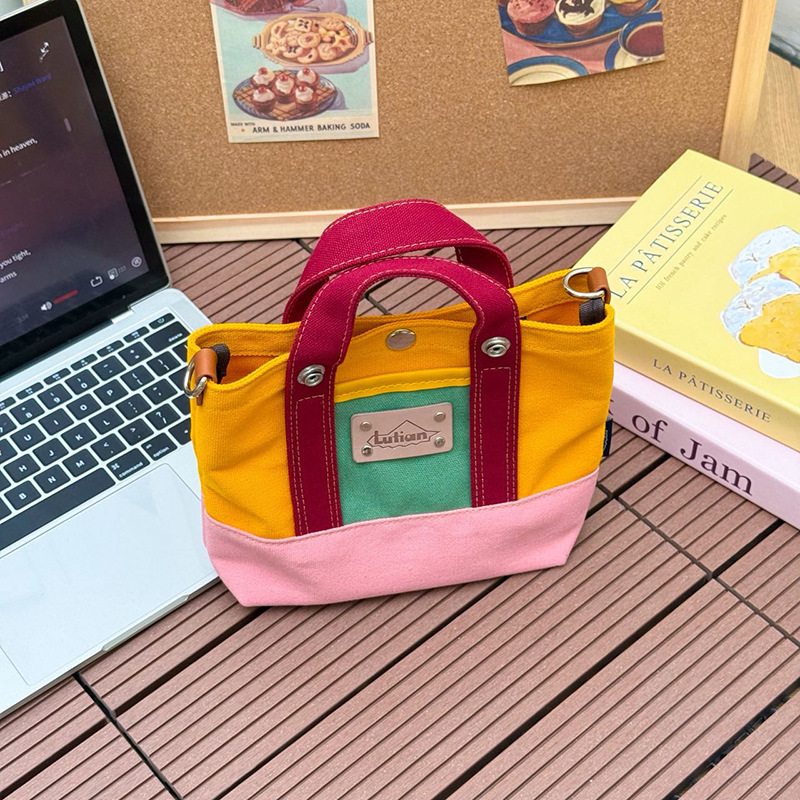 Bolsa de lienzo de moda de color contraste para niños jardín de infantes bolsa de balde portátil de letras extranjeras bolsa de mochila para niños