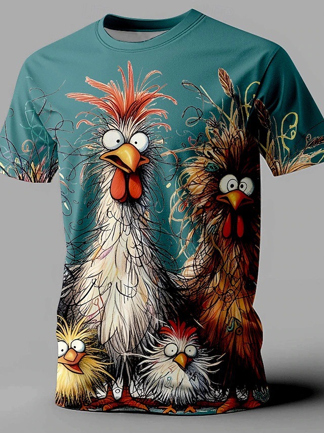 Venta caliente pollo frito 3D impresión digital fábrica venta directa verano calle salvaje suelta cuello redondo camiseta de manga corta