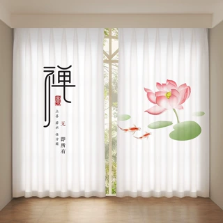中式窗帘遮光莲花古典卧室书房纱透光不透人隔断荷花