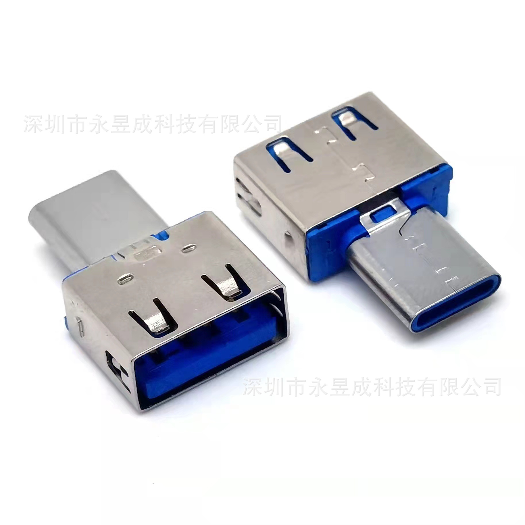 USB二合一转接头 USB2.0A母转TYPE-C公头 OTG转接头 蓝色胶芯