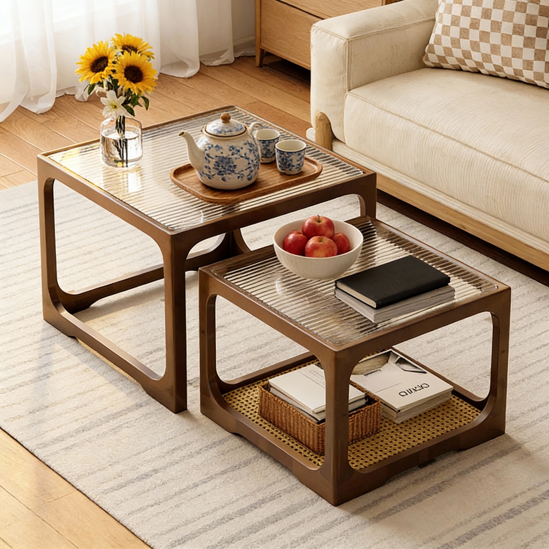 Mesa de té personalizada mesa de té de madera maciza mesa de vidrio sala de estar estante multifuncional desmontable escritorio de escritorio doméstico