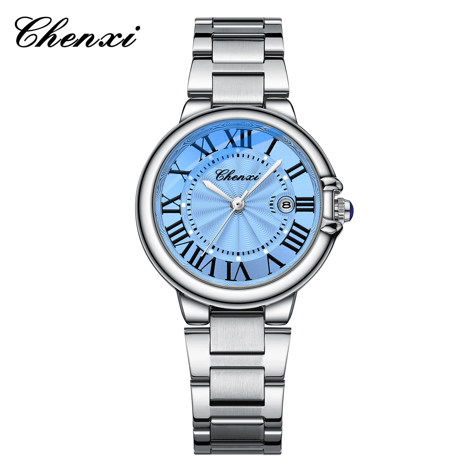 CHENXI pareja reloj calendario azul aguja correa de acero reloj impermeable reloj transfronterizo pareja caliente reloj