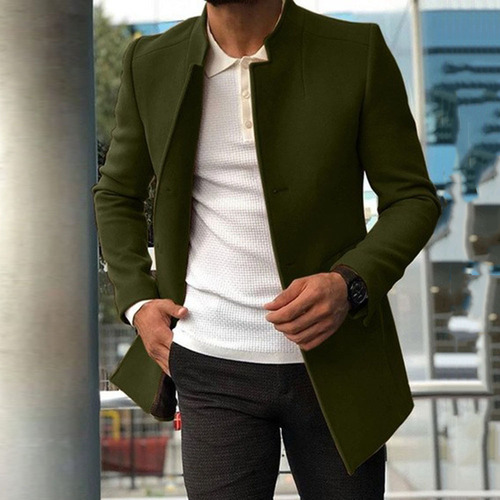 2024 Cross-border Men's Spring and Autumn British Style Trench Coat Fashion Trend Double Collar Long Sleeve Wool Coat