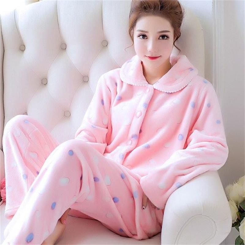 Pijamas de las mujeres Otoño e Invierno coral polar lindo engrosada estilo coreano franela caliente de dibujos animados más tamaño desgaste del hogar traje de invierno