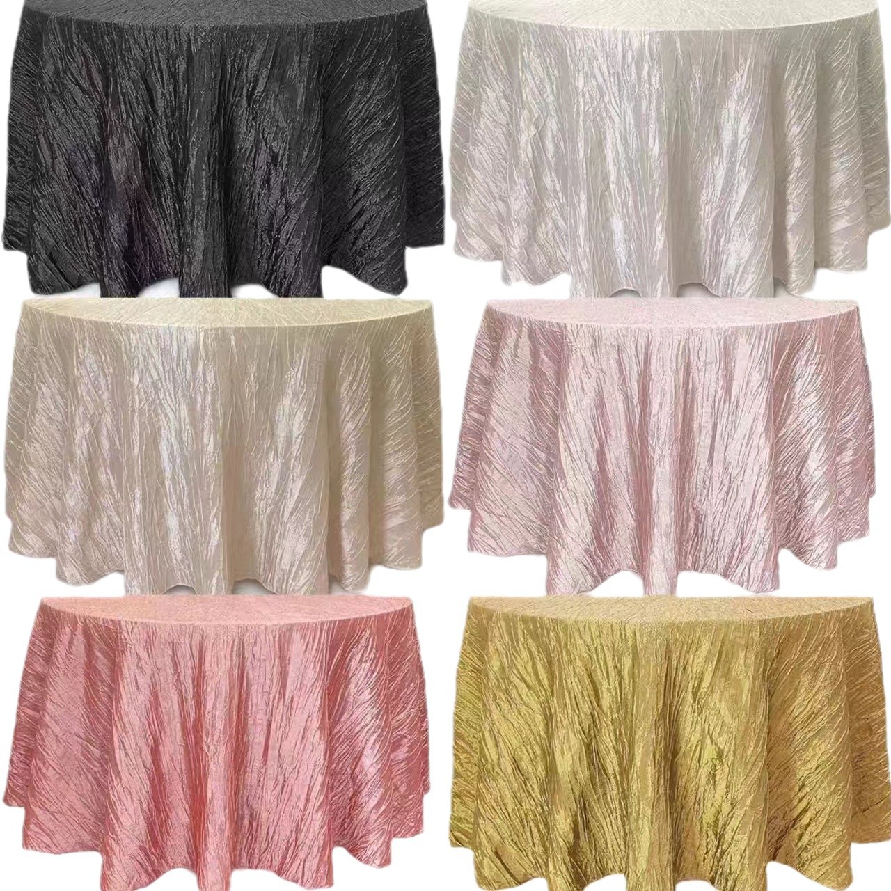 Fabricantes transfronterizos directos redondos de poliéster taffeta camaleón crimpado manto de mesa blanco multicolor opcional manto de mesa de boda