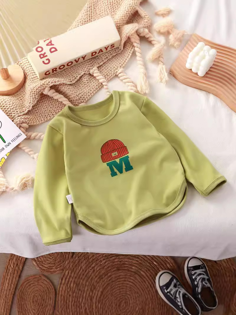 Niños de cuello redondo jersey de terciopelo en otoño niñas letras de una sola pieza de otoño invierno de manga larga jersey de terciopelo elástico