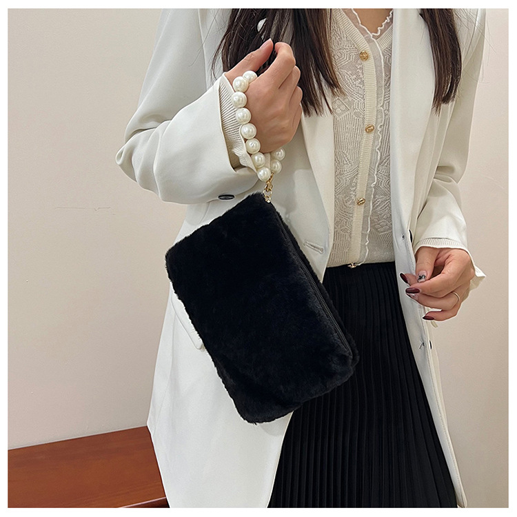 135g Weight Synthetic Leather Lining Material Pearls, Sewing Thread Fashion Element Zipper Closure Type Top Handle Strap Type Handbag Bags Type Casual, Shopping Occasion Plush Material Solid Color Pattern Winter Season Women's Gender Elegant Style Square Shape Women's Plush Solid Color Elegant Pearls Sewing Thread Square Zipper Handbag 11