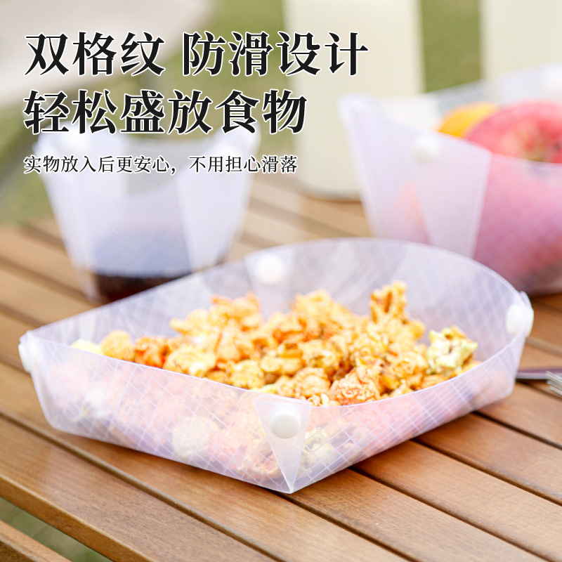 Cute Plastic Tableware Portable Fully Transparent Set Folding Bowls, Plates, Cups Cartoon Combination Four-Piece Set with Storage Bag