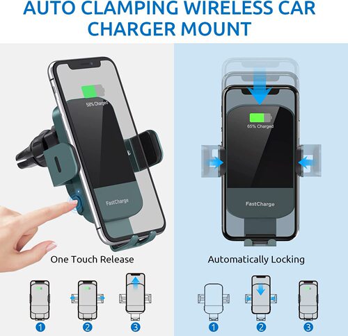 Car wireless charger 15W fast charging auto-clamping car charger phone holder windshield