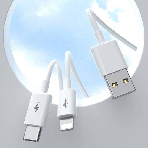 A double-ended data cable USB type-C one-drag-two multi-head multi-functional charger suitable for Apple and Huawei.