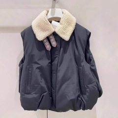 网红马夹羊羔毛领棉马夹短款无袖棉服女2025冬新款面包服保暖背心