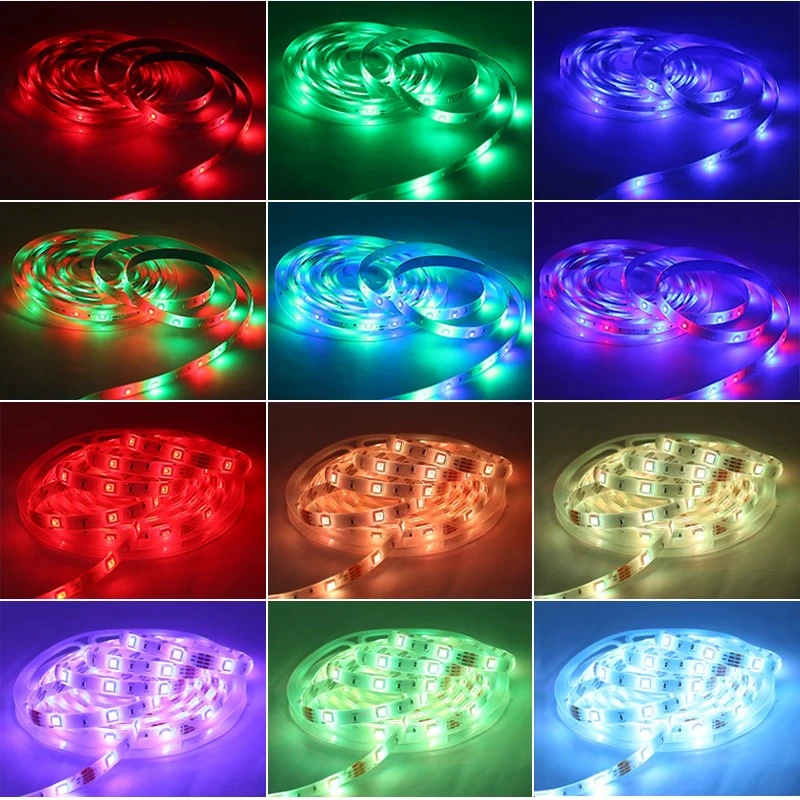 Светодиодная RGB лента 5050 SMD, 60 свет/м, Bluetooth 44‑кнопки + приложение, 12В, IP20/IP65