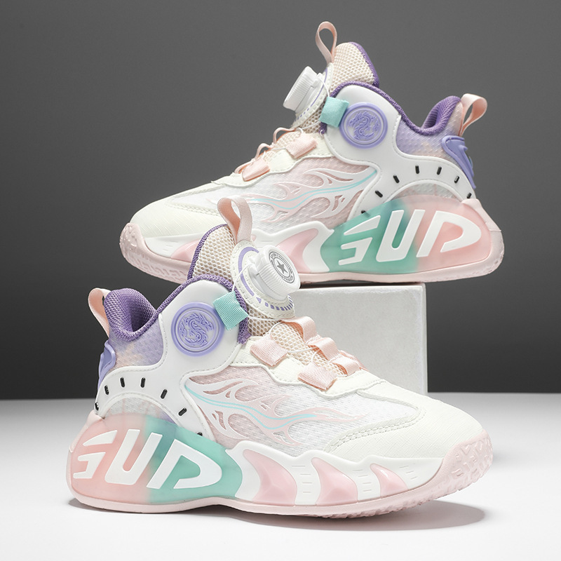 2026 Spring New Mesh Trendy Girls' Shoes Breathable Running Sneakers Children's Non-Slip Wear-Resistant Basketball Shoes