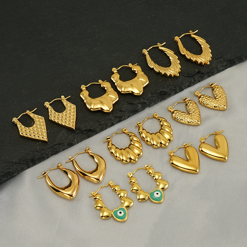 15g Weight 304 Stainless Steel Ear Needle Material Hoop Earrings Classification 1 Pair Quantity Outdoor, Shopping Occasion 304 Stainless Steel Material Geometric, Heart Shape, Eye Pattern Women's Gender Plating Design Basic, Modern Style, Classic Style Style 1 Pair Basic Modern Style Classic Style Geometric Heart Shape Eye Plating 304 Stainless Steel Hoop Earrings 无