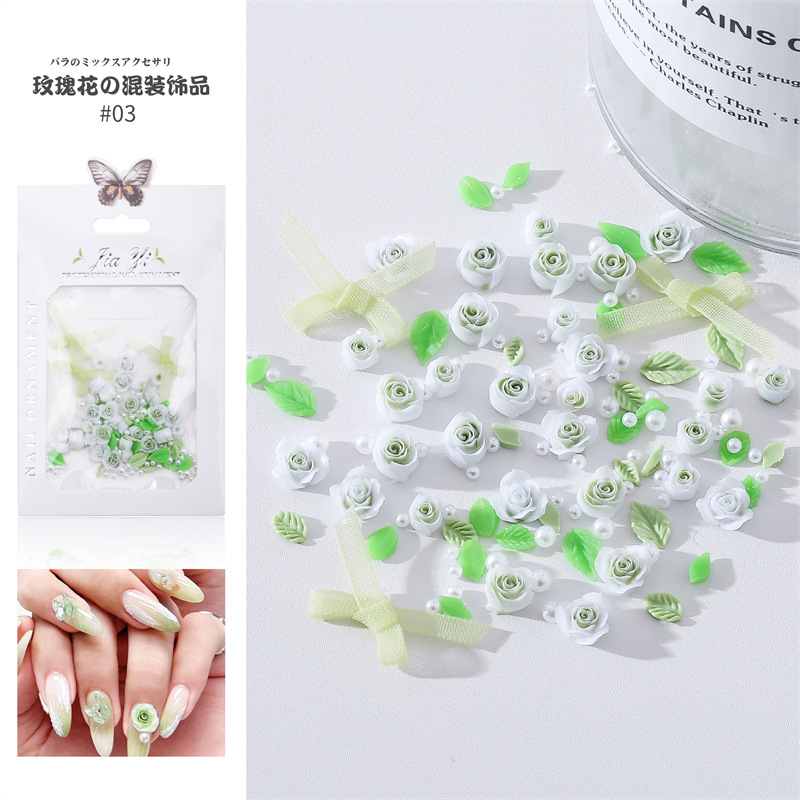 Nuevos productos accesorios para uñas de rosas, difuminado degradado, mezcla de flores de rosa de camelia, adornos de uñas tridimensionales