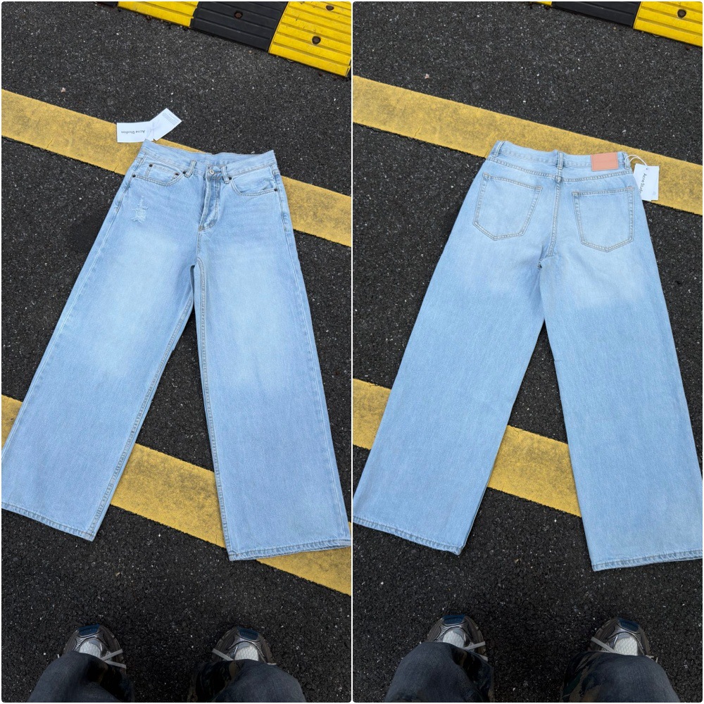 Acne Studios Jeans Loose Low-Rise Wide-Leg Distressed Light Blue