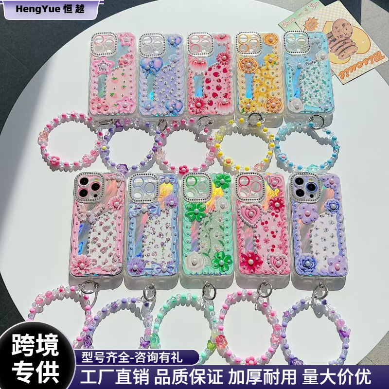 Rhinestone Flower Heart Mirror Iphone17Promax Mobile Phone Case Suitable for Apple 16Plus Luxury 14 Women's Model