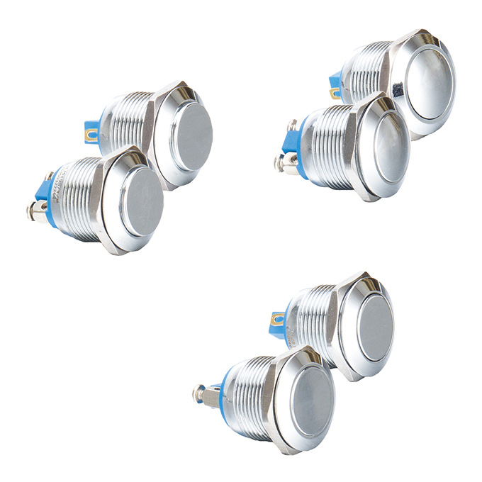 低价现货供应螺丝脚免焊线直径19mm自复位铜镀铬按钮电源开关