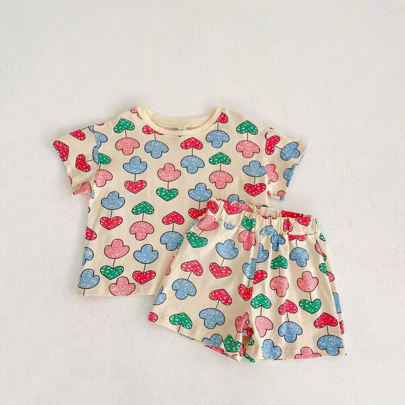 Ice Silk Fabric Baby Suit Loose Summer Short-Sleeved Shorts Kidsren's Pajamas Boys and Girls Cool Home Clothes Air-Conditioned Clothes