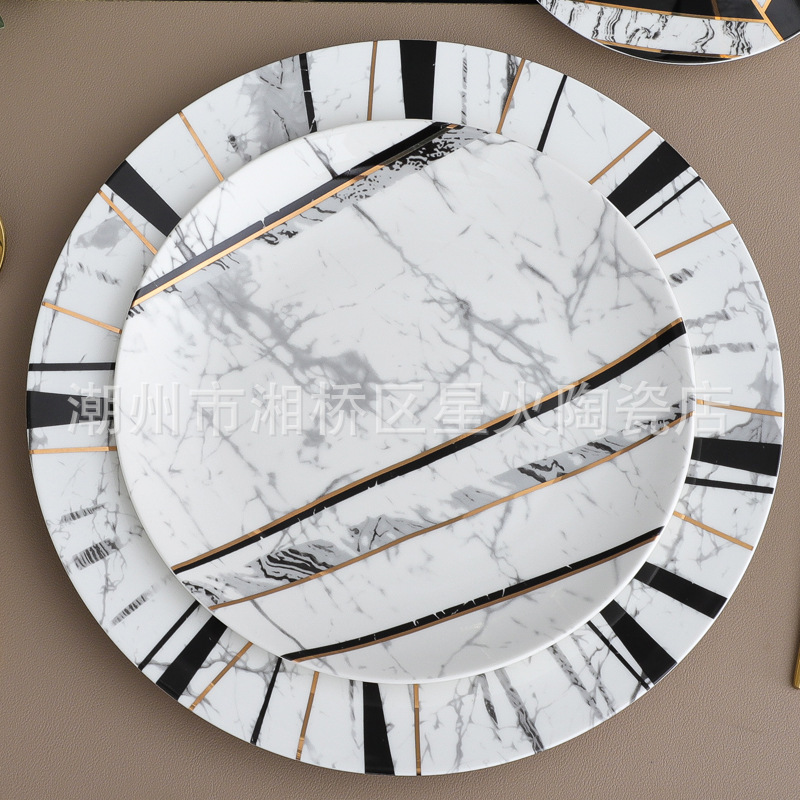 European-style tableware suit household luxury model room dining table placemat plate high-end Western plate steak plate bone china