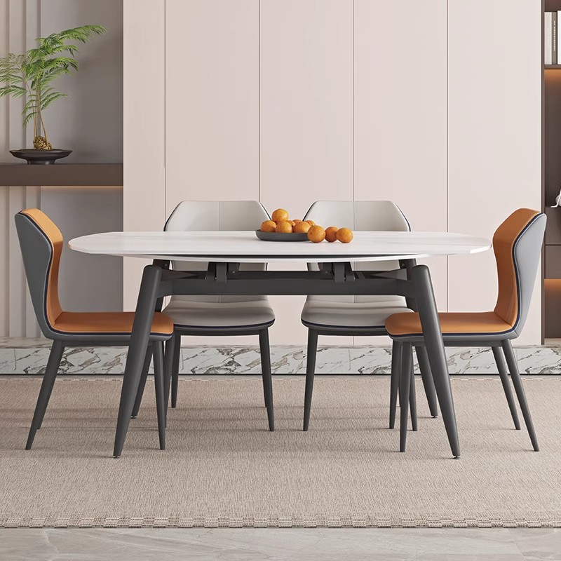 Mesa de comedor de tabla de roca retráctil para hogares pequeños, combinación de mesa y silla de madera sólida redonda simple y variable