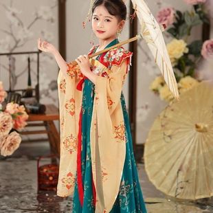 Girls' Hanfu Spring and Autumn Children's Ancient Style Tang Suit Chinese Style Ancient Costume Super Fairy Wide Sleeve Ruqun Girl's Improved Dress