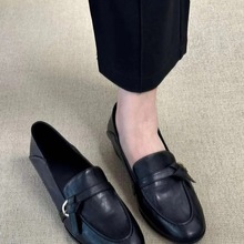 英伦风时尚粗跟乐福鞋女2025新款百搭复古通勤一脚蹬小皮鞋女单鞋