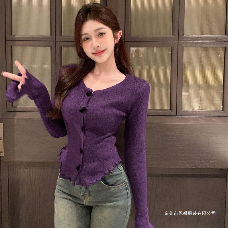 多巴胺蝴蝶结长袖针织衫毛衣春季2025新款打底别致耳边短款上衣女