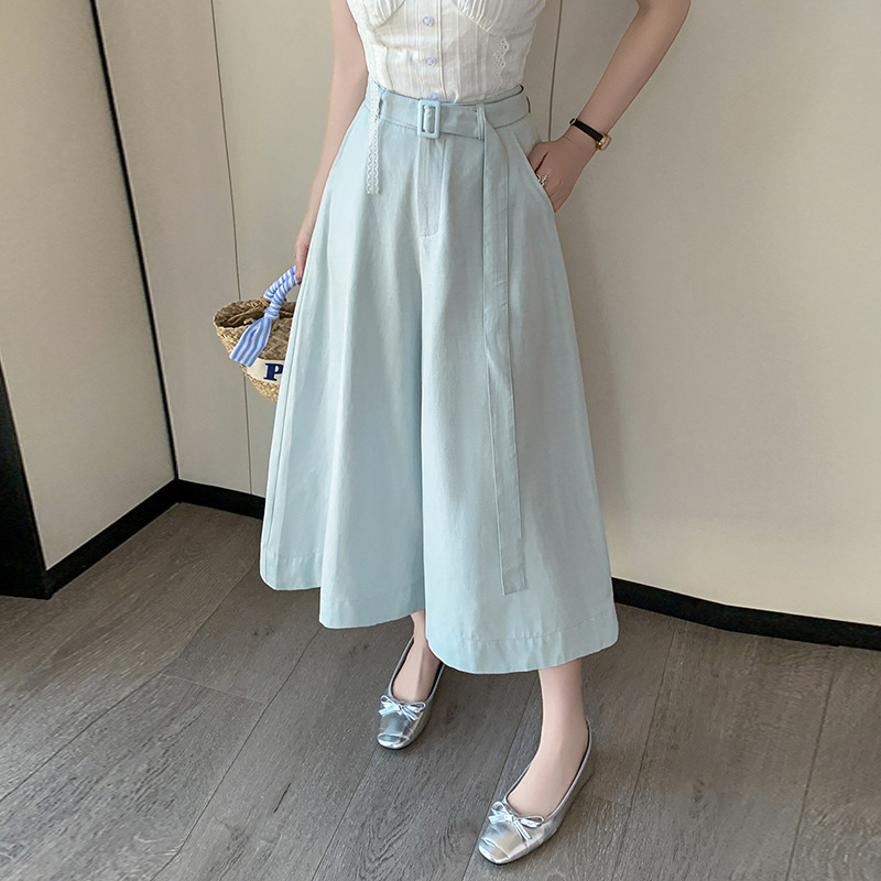 2026 Spring/Summer New Slimming Design High-Waisted 7/8 Pants Loose Wide-Leg A-Line Skirt Pants Casual Cotton Women's Trousers