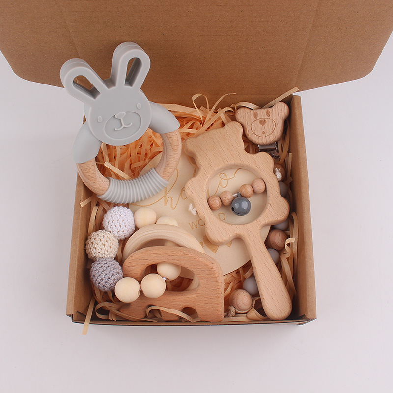Bebés y bebés beech campana set de dibujos animados colchones de goma de goma osos tetina cadena set de cinco piezas