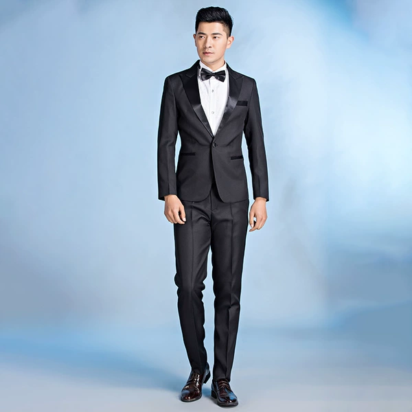 Black jacket, trousers, bow tie
