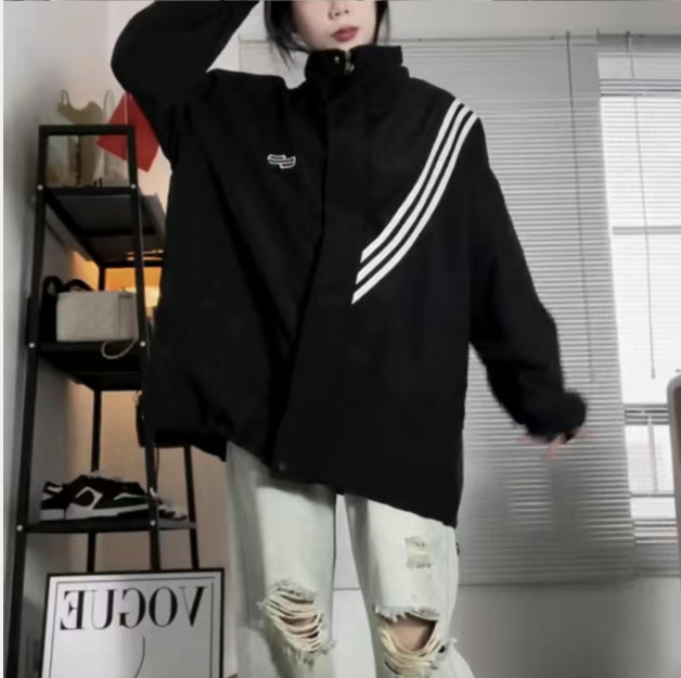 Spring and Autumn Letters Three Bars Couple's Coat Women's Outerwear Loose Charge Jacket All-match Baseball Suit