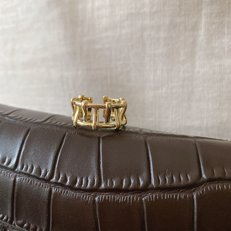 幾何学的な線の交差指輪の女性の冷たい風のシンプルなファッションS925銀メッキの口の指リングins風の指の指輪