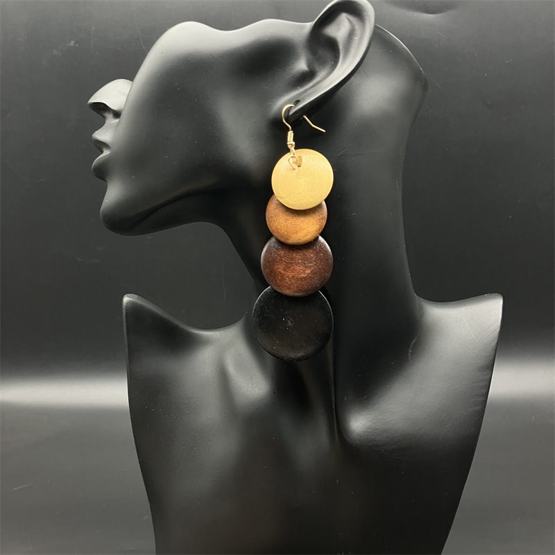 1 Pair Ethnic Style Circle Stoving Varnish Wood Drop Earrings display picture 5