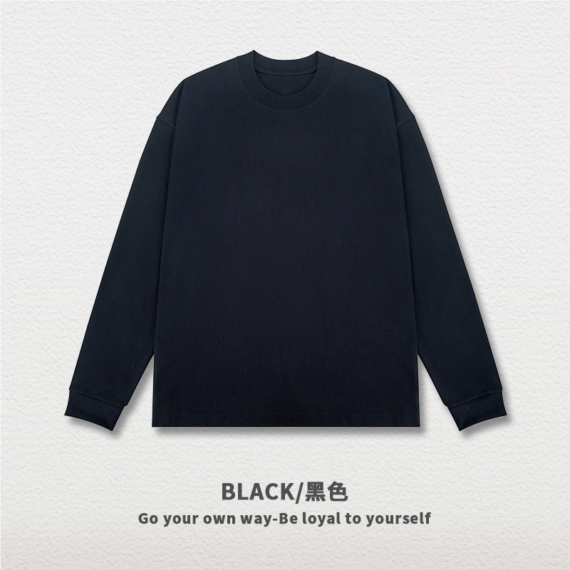 クロスボーダー330g重ポンド双紗長袖tシャツ男性ゆったり潮牌アメリカ式小襟元純綿底シャツtシャツオーダーメード