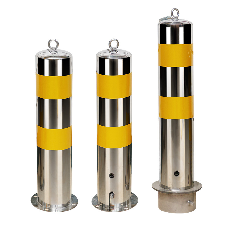 Stainless steel warning car stop column thickened reflective anti-collision column iron column roadblock road pile parking column movable ground pile